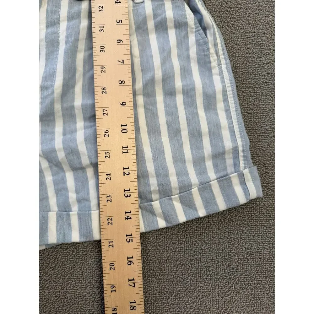 FRAME Women's 6 Casual Linen‎ Blend Shorts Chambray Light Blue Stripe